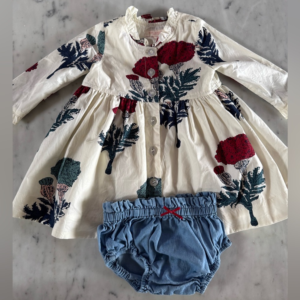 Pink Chicken baby dress with bloomers - 3/6 months